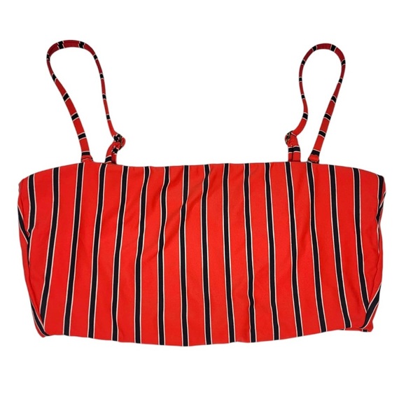 Billabong Hot For Now Lowrider Tie Bikini Bottom Bandeau Top Set in Red Stripe - Picture 8 of 13
